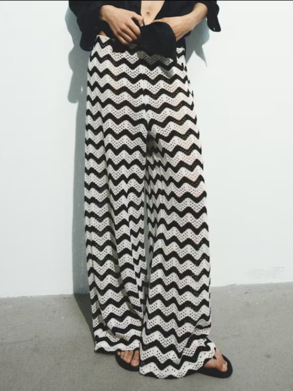 H&M Wide-Leg Textured-Knit Pants XXL NWOT beach pool vacation black white